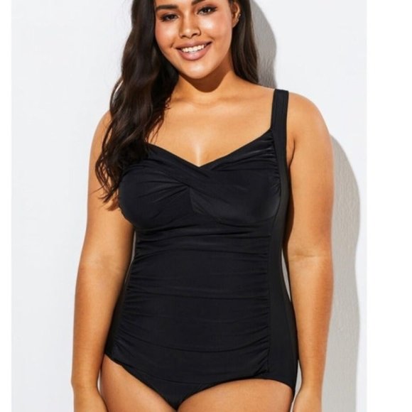 Black Twist Front Push Up One Piece Swim - Picture 3 of 5